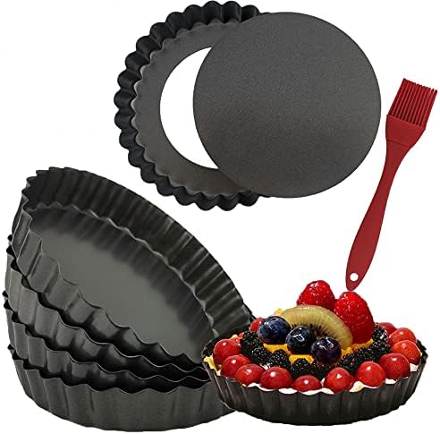 DATANYA Mini Tart Pans 5 Inch w/Removable Bottom 6Pack Quiche Pans