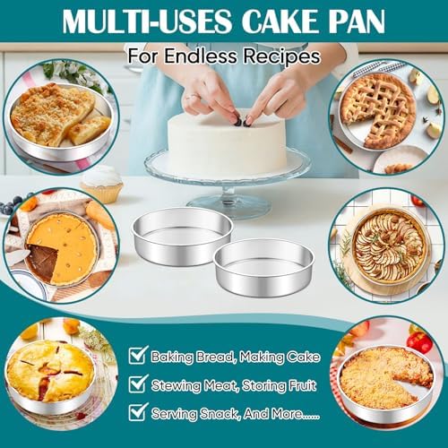 TeamFar 7 Inch Cake Pan Set of 2, Stainless Steel Round Cake Baking Pan