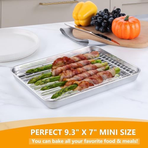 Homikit 9x7 Inches Mini Stainless Steel Baking Sheet with Cooling Rack Set