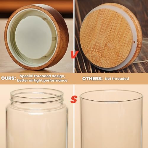 28 Fl oz/850ml Glass Jars, Glass Canister with Airtight Screw on Wooden Lid