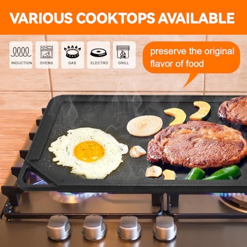 GGC Reversible Cast Iron Griddle, 20 x 10 Rectangular Griddle Pan