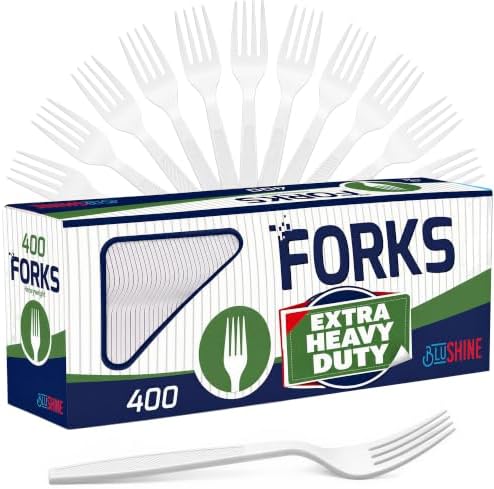 BluShine Extra Heavy Duty Plastic Forks, Disposable Bulk Cutlery