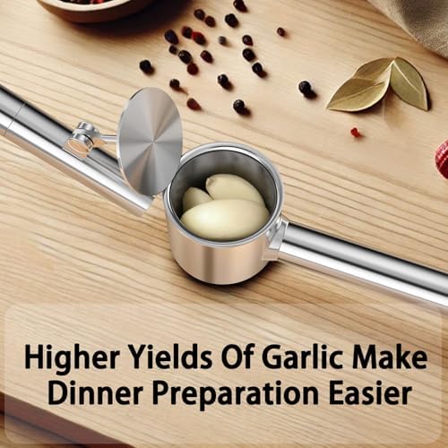 5-in-1 Stainless Steel Garlic Press Set with Large Chamber & Mincer - Heavy Duty Rustproof Garlic Crusher with Ergonomic Handle, Dishwasher Safe, Easy Squeeze Design for Ginger, Nuts, Herbs (Large)