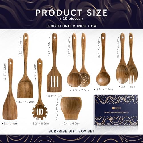 Wooden Spoons for Cooking, 10-Piece Acacia Wood Utensil Gift Set