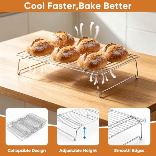 Homikit 3 Tiers Stainless Steel Cooling Rack Set, 10"x15" Baking Racks