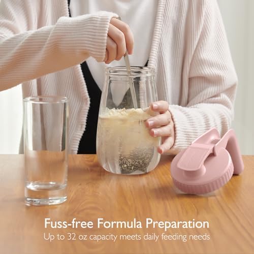 Momcozy Breast Milk Pitcher, Glass Storage Container Wide Mouth, 32oz Pink