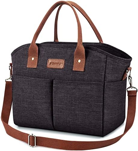 Lunch Bags for Women Insulated Thermal Lunch Tote Bag with Shoulder Strap Upgrade Large Lunch Box Container Drinks Holder for Adults Men Work Picnic Beach Park, Dark Black