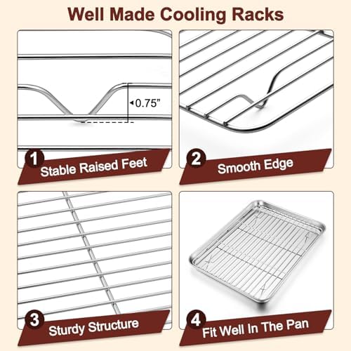 TeamFar Baking Sheet with Rack Set, 3 Pans + 3 Racks, 17.6/12.5/10.5 Inch