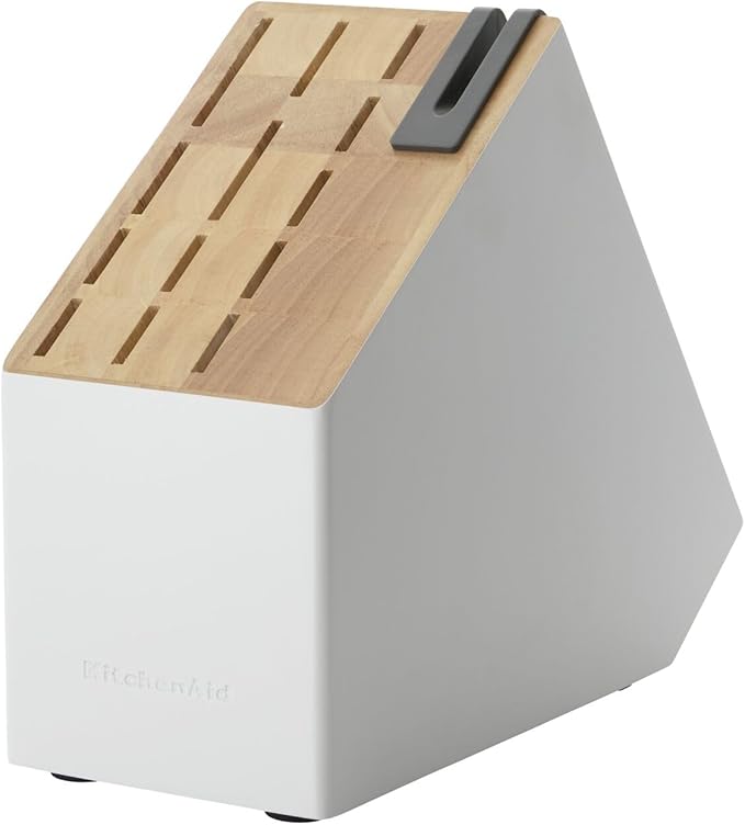 KitchenAid Classic Slim Knife Block Set with Built-In Knife Sharpener, High Carbon Stainless Steel Kitchen Knives, Sharp Kitchen Knife Set with Block, 14-Piece, White