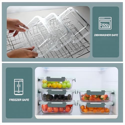 KOMUEE 30 oz 5 Pack Glass Meal Prep Containers 2 Compartments
