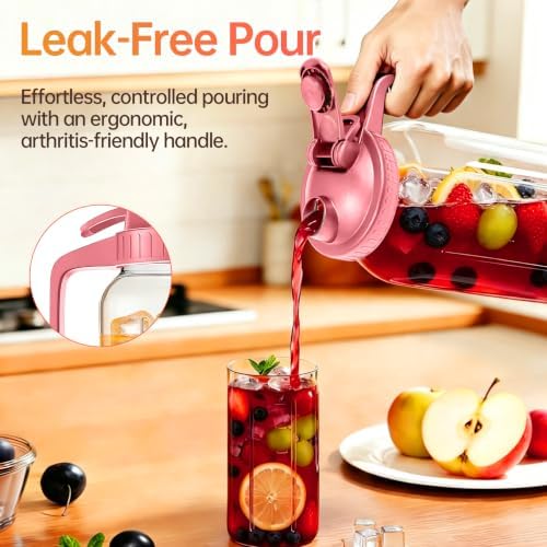 64oz Glass Pitcher with Lid & Spout – 2 Quart Mason Jars, Airtight & Leakproof Breastmilk Pitcher for Cold Brew Coffee, Sun Tea, Water, Juice – Wide Mouth, Fridge Safe