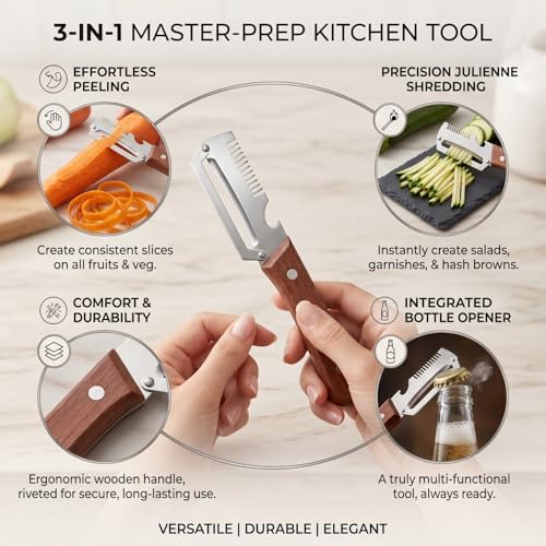Multifunctional Vegetable Peeler with Wooden Handle