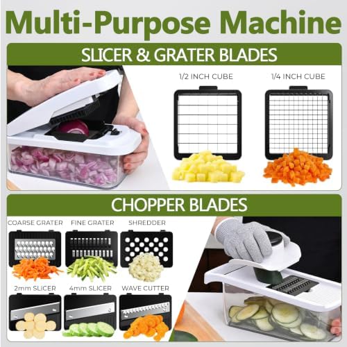 Multifunctional Vegetable Chopper & Mandoline Slicer, Veggie Chopper