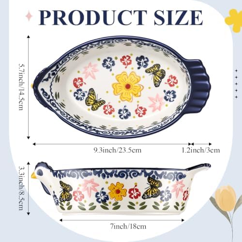 Uiifan 2 Pack 27oz & 48.8oz Ceramic Casserole Dishes Chicken & Round Shape