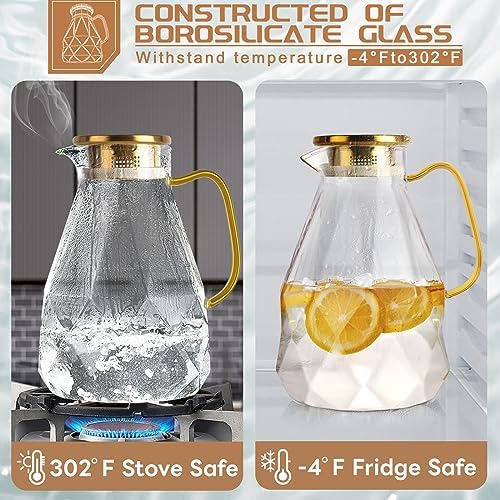 Glass Pitcher, 3 Liter Water Pitcher With Lid