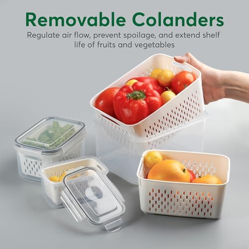 5 Set Fruit Storage Containers for Fridge with Colander, Produce & Veggie