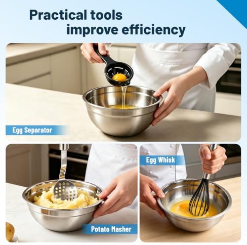 Stainless Steel Mixing Bowls with Lids and Colander Set