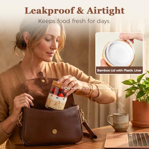 ComSaf Overnight Oats Containers with Lids 16 oz, Small Glass Jars 4 Pack