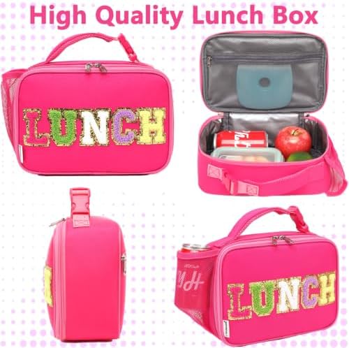 Insulated Lunch Box for School, Thermal Reusable Durable Freezable Lunch Bags for Kids Boys Girls Men Women - Small Soft Cooler Portable Lunch Tote Kit for Work Picnic Travel,Rose Red Alphabet