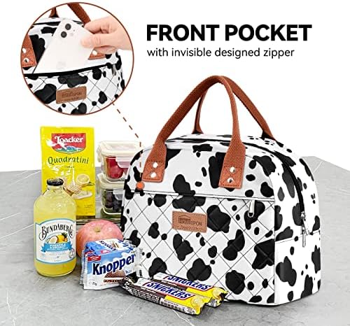 HOMESPON Insulated Lunch Bag for Women Men Adults Lunch Tote with Front Pocket Lunch Box Container Cooler Bag for Work Picnic (Dairy Cow)