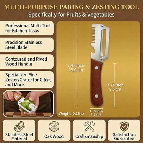 2.5mm Stainless Steel peeler with Wooden Handle - Shredding Knife or vegetables - Elite Multifunction vegetable & fruit Peeler knife - y-peeler for vegetables, Food Prep & Garnishing (2pcs)
