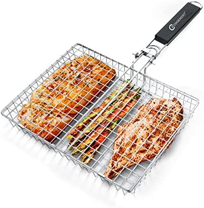 Grill Basket Stainless Steel with Portable Removable Handle Grilling Basket