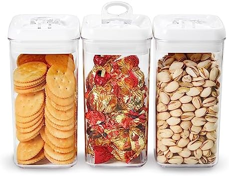 Felli Flip Tite Food Storage Container with Lid Airtight 4" Ring Seal Flip Top, Stackable Acrylic Canister Jar for Pantry Kitchen Counter, Snack Coffee Bean Granola Pet Treats Cracker Holder (1.2 L)