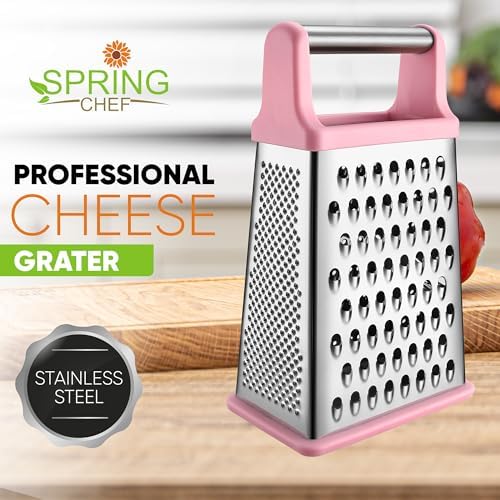 Spring Chef Stainless Steel XL Cheese Grater for Kitchen, Pink Lemonade
