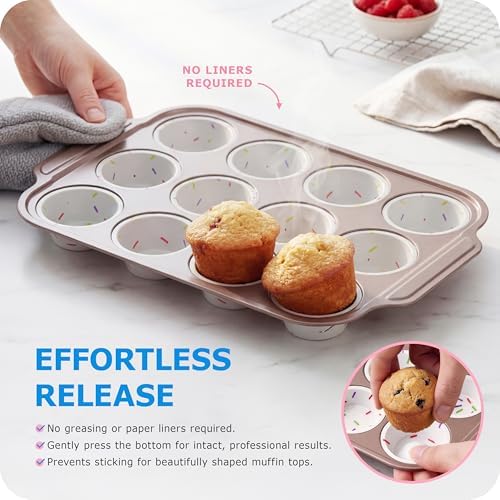 Silicone Muffin Pan for Baking with Metal Frame, 12 Cup Regular Size Cupcake Pan, Nonstick Food Grade Silicone Muffin Tin for Baking, Easy Release Egg Bite Molds, BPA Free