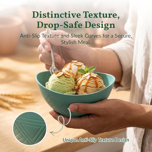 Homienly Wheat Straw Bowls 10 OZ Small Serving Bowls Unbreakable Dessert Bowls for Kitchen, Camping, RV, Party, Unbreakable Mini Oval Bowls for Ice Cream Microwave and Dishwasher Safe (6 PCS Multi)