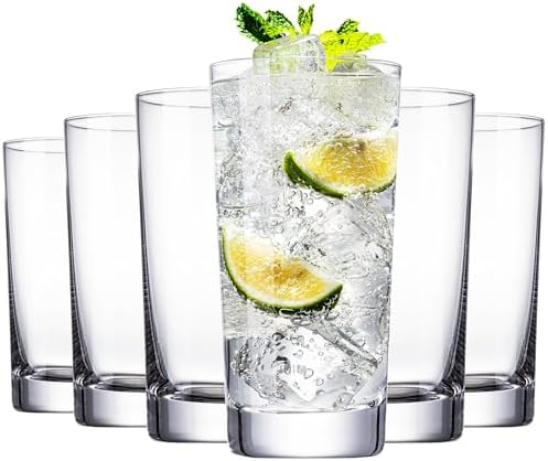 Water Glasses Set of 6, 13.5 oz Glass Cups with Heavy Base