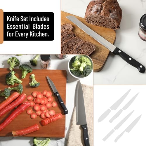 BAMBOO LAND- Kitchen Knife Set, 14 pcs, Stainless Steel Knife Set with Block and Sharpener