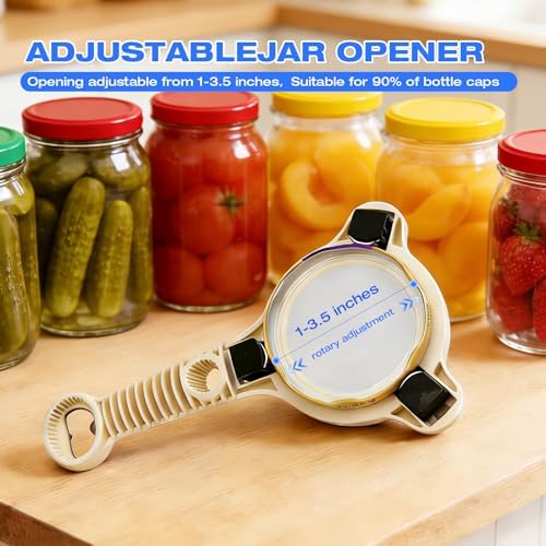 4-in-1 Heavy Duty Jar Opener for Seniors and Weak Hands – Ergonomic Manual Bottle Opener for Small to Large Lids – Multifunction Kitchen Tool for Arthritic Hands, Beer, Sauces & Canned Goods