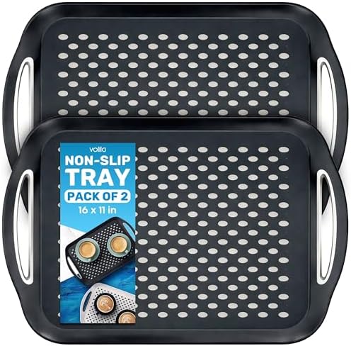 Food Trays for Eating on Couch - 2 Pack - Non Slip Dinner Trays for Eating Set of 2 Non Slip Serving Tray and Food Tray with Handles (Black)