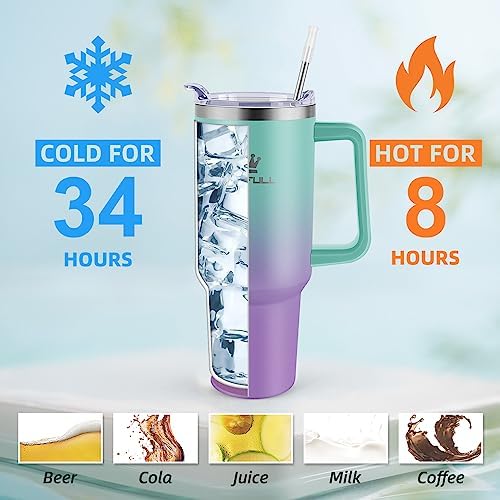40 oz Tumbler with Handle and Straw Lid, 100% Leak-proof, GreenPurple