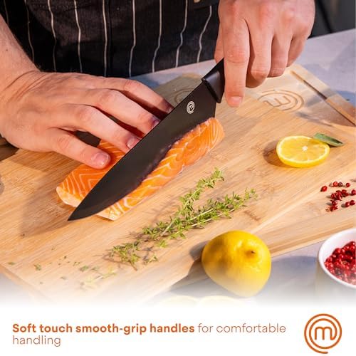 MasterChef Knife Set with Block, 7pc Kitchen Knives Set with Holder, Black
