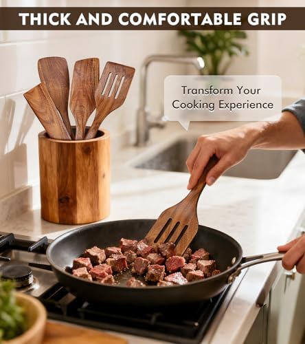4Pcs Wooden Spatula for Cooking, Acacia Wooden Spatula for Kitchen Use, Nonstick Cookware Safe Utensils Set including Turner, Slotted Turner, Paddle and Scraper, Ideal Cooking Utensils Gift Set