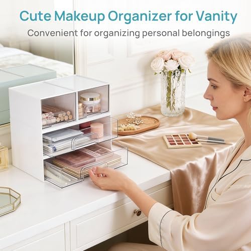 Vtopmart White Stackable Storage Drawers, 2 Pack Wide Organizers