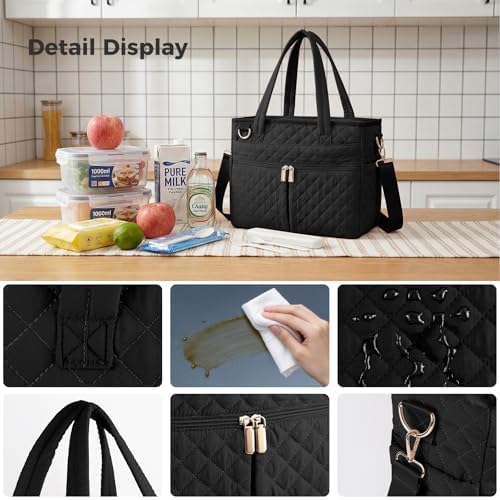 Large Lunch Box for Women, Insulated Lunch Bag for Work, Black