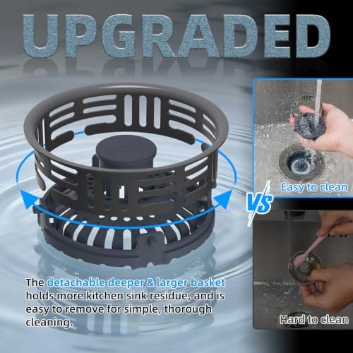 Hibbent 3 in 1 Kitchen Sink Drain Strainer, Metal Pop Up Stopper