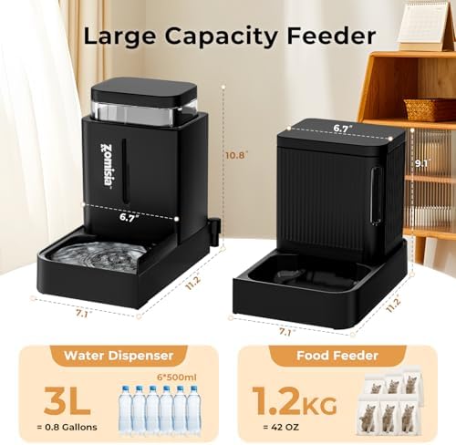 ZOMISIA Gravity Cat Feeder and Water Dispenser, 0.8 Gal x 2, White & Green