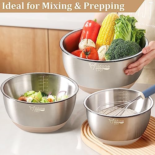 Wildone Mixing Bowls with Airtight Lids, Stainless Steel Nesting Bowls Set