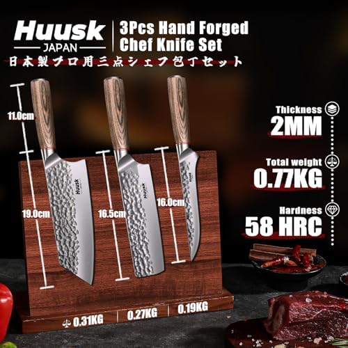 Huusk Kitchen Knife Set of 3 - Japanese Nakiri Vegetable Knife