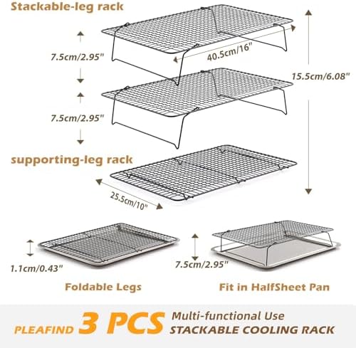 Pleafind 3 PCS Stackable Cooling Rack -16 x 10 Inch Heavy Duty Stainless Steel Baking Racks, Cooling Racks for Cooking and Baking, Ideal for Roasting, and Drying, Oven and Dishwasher Safe
