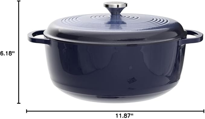Lodge Essential Enamel Cast Iron Dutch Oven with Lid - Oven-Safe Enamel Cookware up to 500° F - Heat-Retaining Braising & Roasting Pot - Non-Toxic Cookware - 7.5 Quart, Indigo