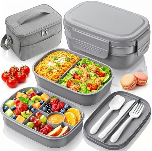Bento Box Adult with Insulated Lunch Bag - 3 Stackable Leak-Proof Lunch Box