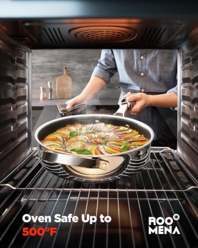 Wok pan with Lid, Hybrid Ceramic 13 Inch Tri-Ply Stainless Steel Woks & Stir-fry Pans Nonstick, Non-Toxic, PFAS/PFOA/PTFE Free, Metal Utensil Safe, Dishwasher & Oven Safe, Induction Compatible