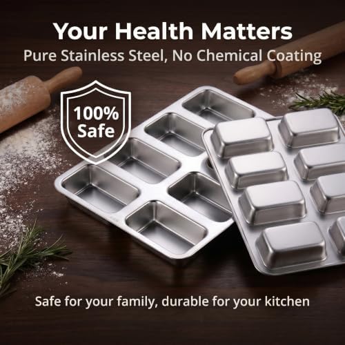LIANYU Mini Loaf Baking Pans 8-Cavity, Non Toxic & Dishwasher Safe, 3 Pack