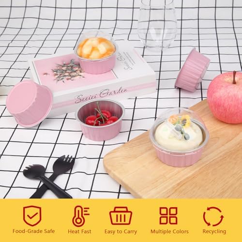LNYZQUS 5oz Cupcake Pans with Dome Lids 100 Pack, Foil Dot Cake Cups