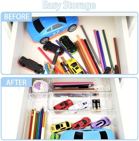 Manalete 15 Pcs Clear Plastic Drawer Organizer, Makeup & Vanity Organizer